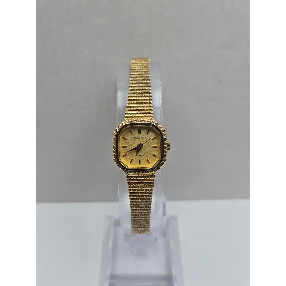 Vintage Helbros 25291 Womens Gold Tone Quartz Dress Watch Dainty New Battery